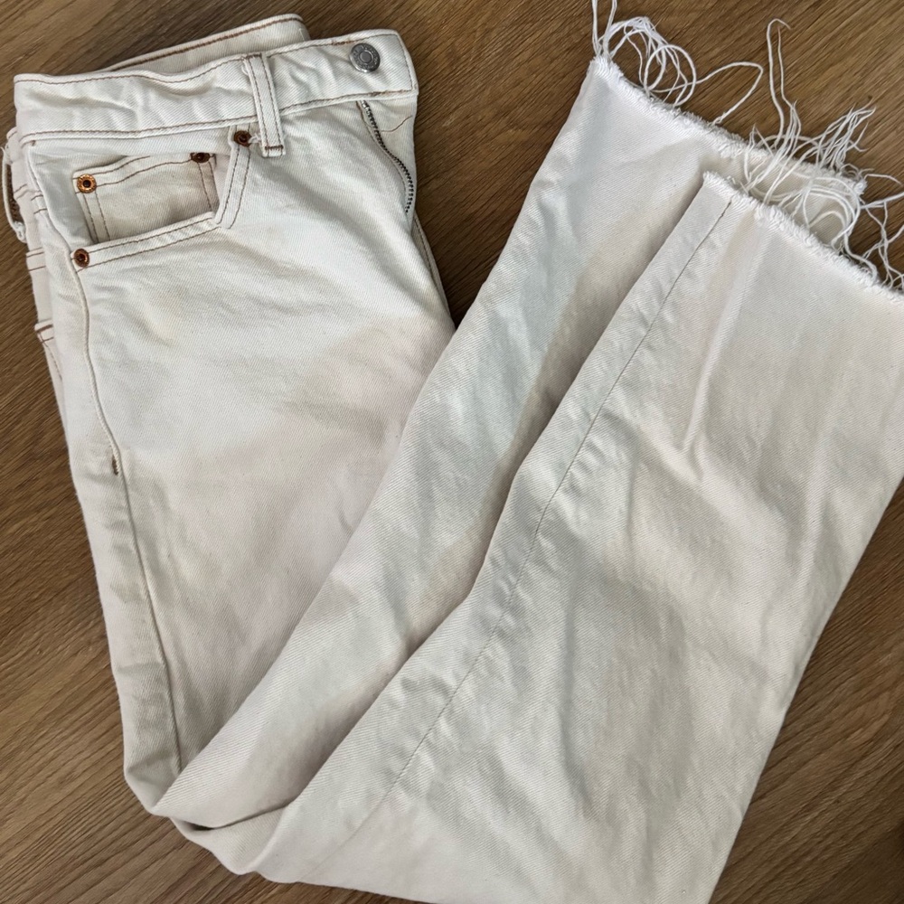 Topshop Cream Straight-Leg Jeans